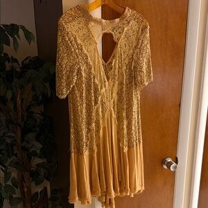 Free People Gold Lace Mini Dress!